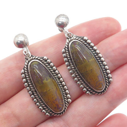 Old Pawn 925 Sterling Silver Vintage Southwestern Real Agate Dangle Earrings