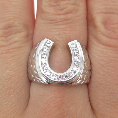 925 Sterling Silver Round-Cut C Z Horseshoe Lucky Ring Size 8.25