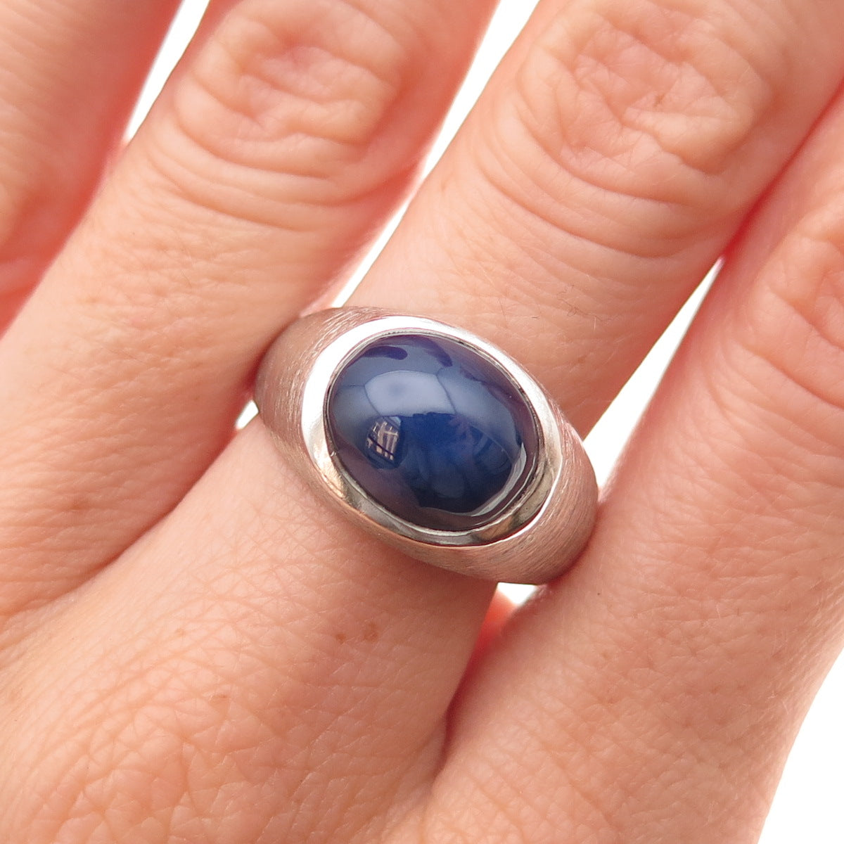 925 Sterling Silver Vintage Lab-Created Star Sapphire Oxidized Ring Size 9.5