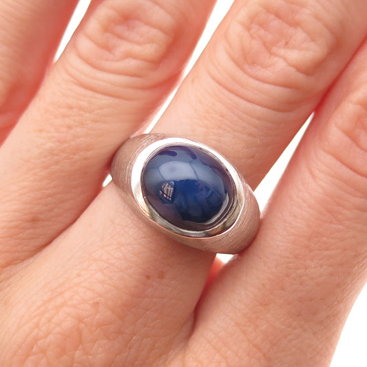 925 Sterling Silver Vintage Lab-Created Star Sapphire Oxidized Ring Size 9.5