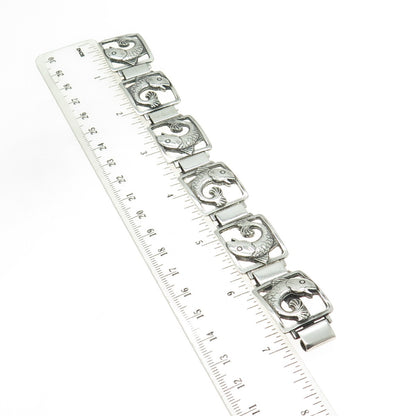 EILER & MARLOE 830S Silver Antique Denmark Fish Panel Link Bracelet 7.25" #131