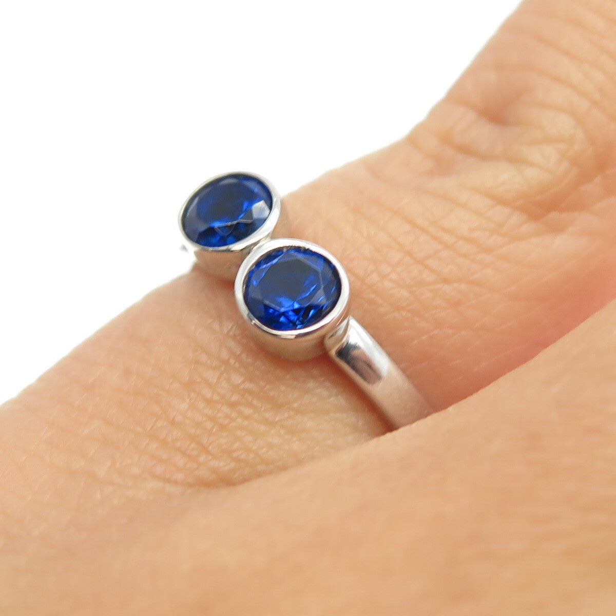 925 Sterling Silver Round-Cut Lab-Created Blue Sapphire Ring Size 5