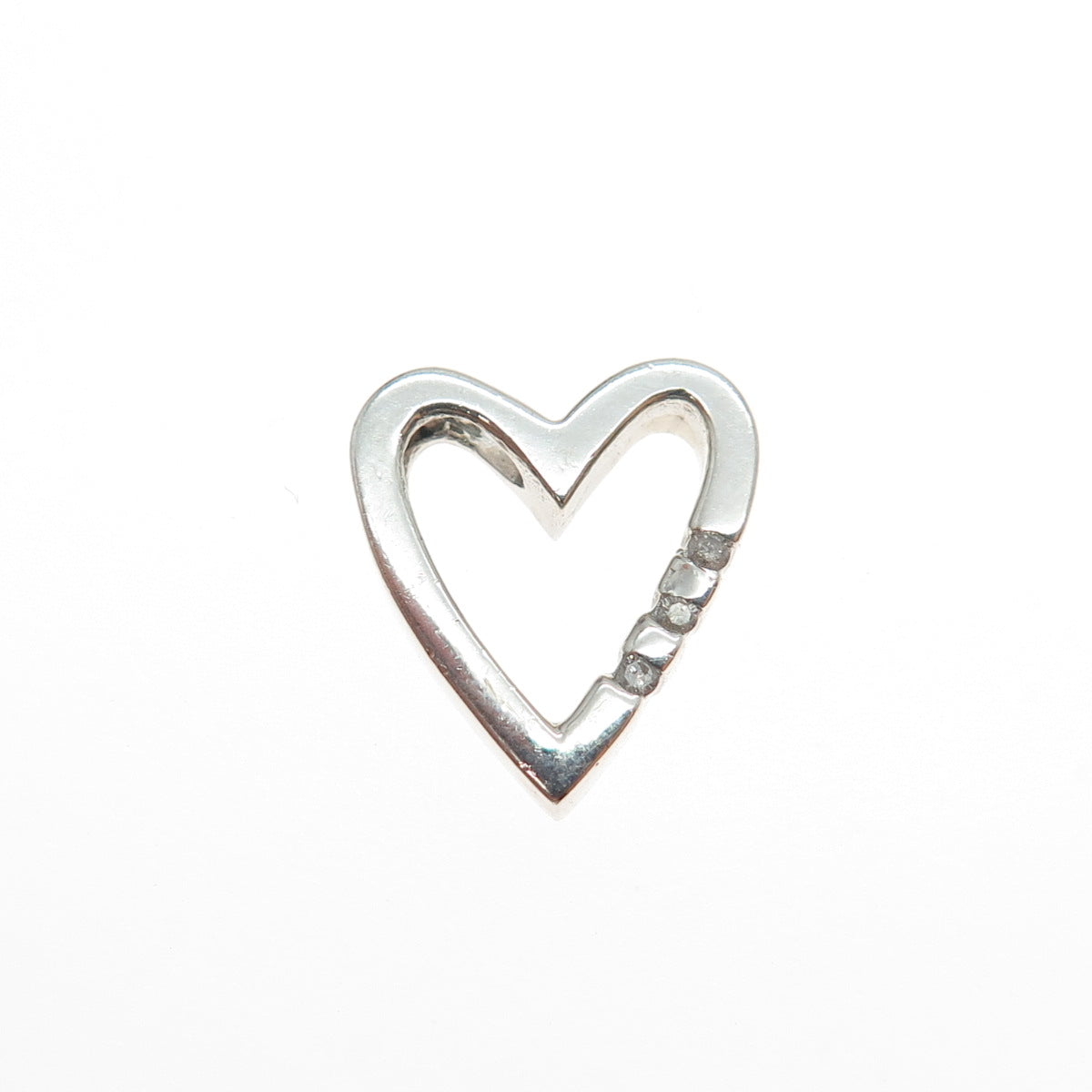 925 Sterling Silver Real Round-Cut Diamond Heart Mini Slide Charm Pendant