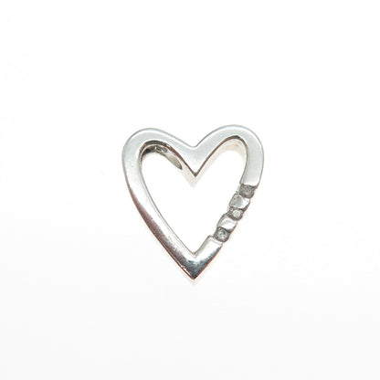 925 Sterling Silver Real Round-Cut Diamond Heart Mini Slide Charm Pendant