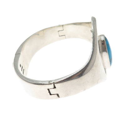 925 Sterling Silver Vintage Mexico Turquoise Modernist Bangle Bracelet 7.25"