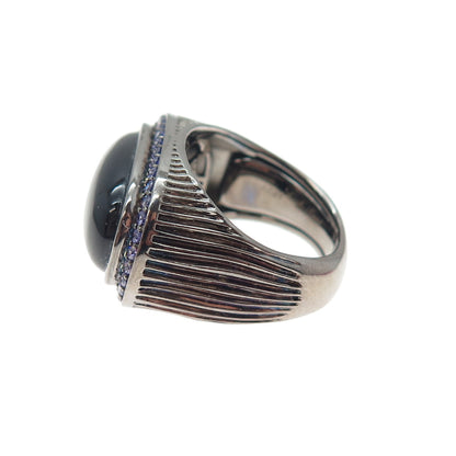 ARZY 925 Sterling Silver Black Rhodium Real Onyx & Purple C Z Ring Size 7.75