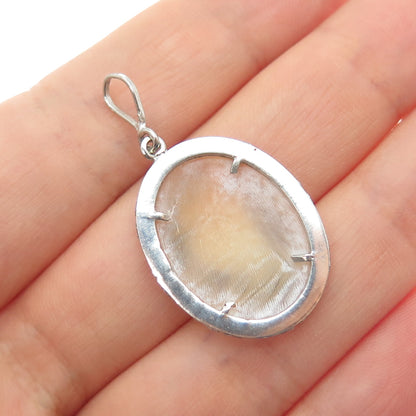 925 Sterling Silver Antique Art Deco Real MOP & Marcasite St. Mary Cameo Pendant