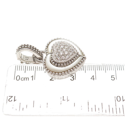 Judith Ripka 925 Sterling Silver Real MOP & Round-Cut C Z Heart Charm Pendant