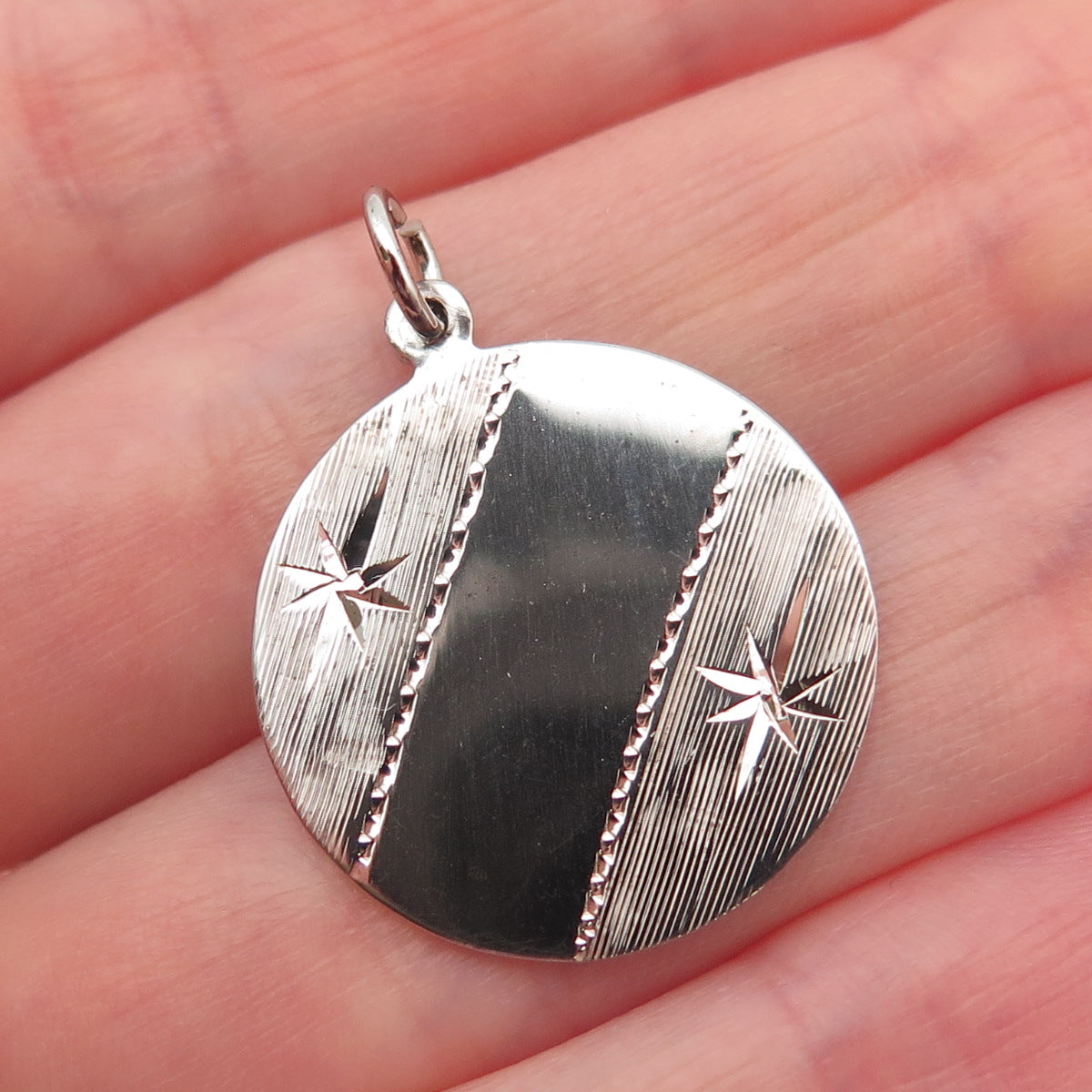925 Sterling Silver Vintage Engraved Round Tag Charm Pendant
