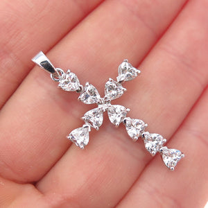 925 Sterling Silver Heart-Cut C Z Cross Charm Pendant