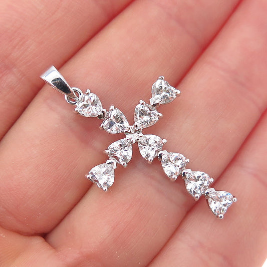 925 Sterling Silver Heart-Cut C Z Cross Charm Pendant