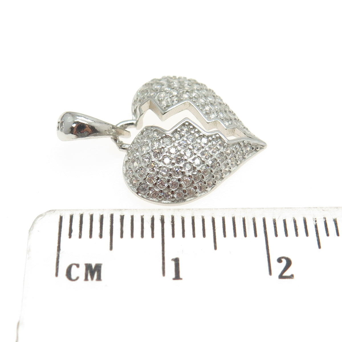 925 Sterling Silver Round-Cut Shaped C Z Broken Heart Pendant