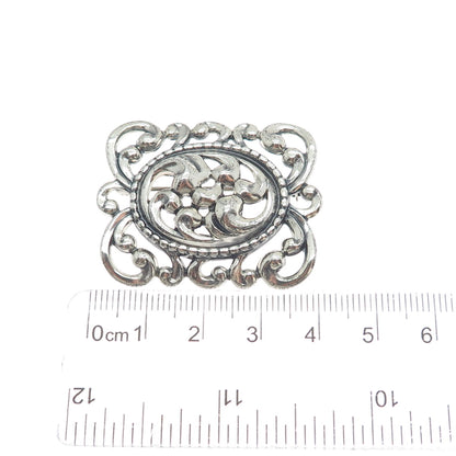 DANECRAFT 925 Sterling Silver Vintage Floral Oxidized Pin Brooch