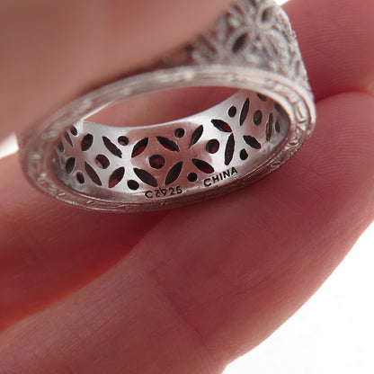 Tacori 925 Sterling Silver Round-Cut C Z Floral Band Ring Size 6.25