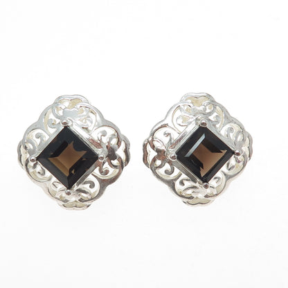 CLYDE DUNEIER CID 925 Sterling Silver Vintage Real Smoky Quartz Ornate Earrings