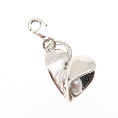 Hagit Gorali 925 Sterling Silver Vintage Real Pearl Heart Lobster Lock Pendant