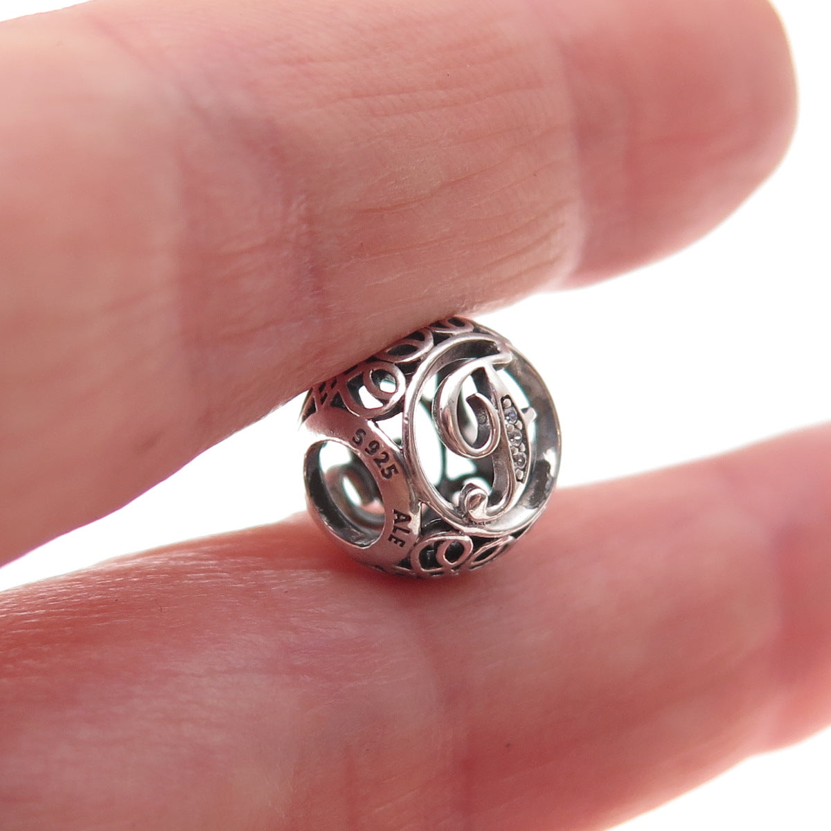 Pandora 925 Sterling Silver C Z Letter F Slide Bead Charm