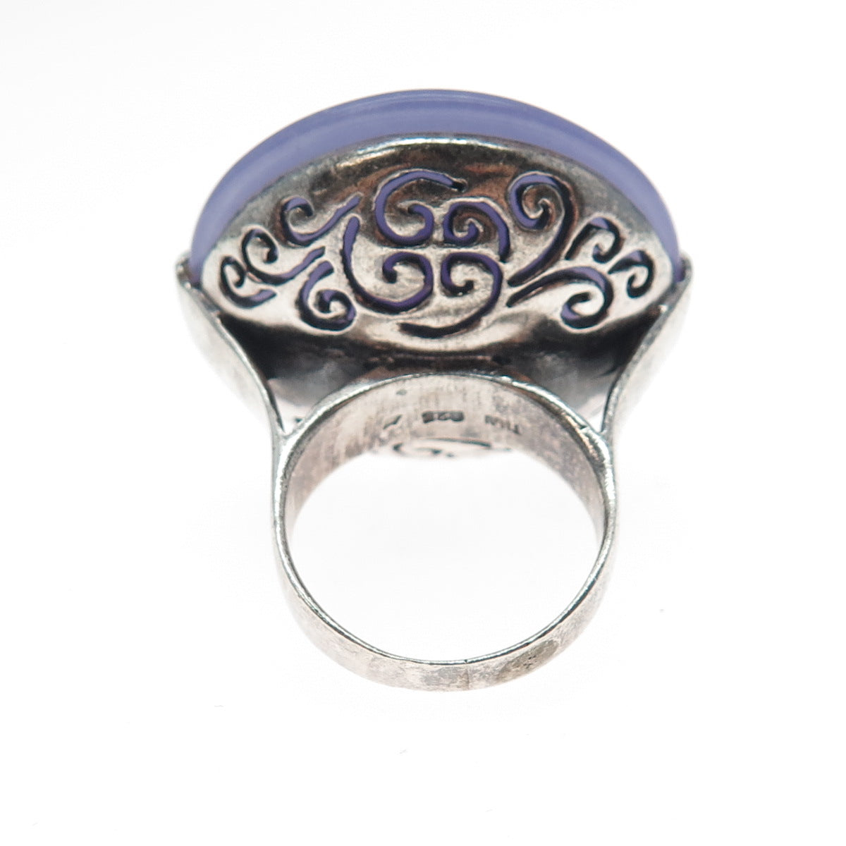 925 Sterling Silver Vintage Real Lavender Jade Black Onyx Statement Ring Size 7