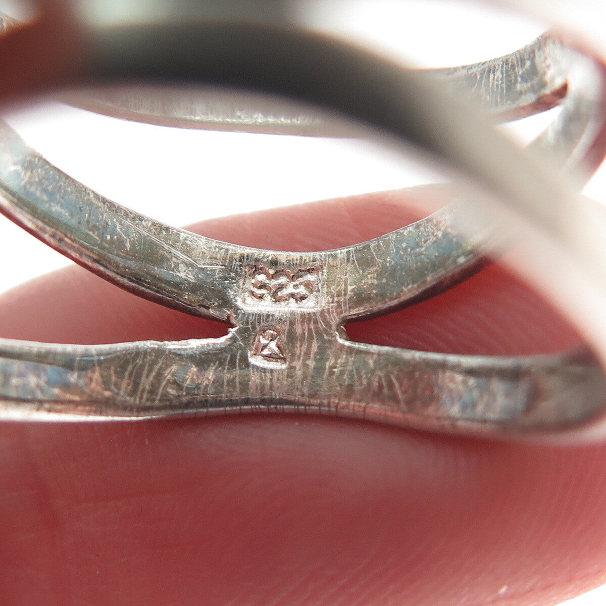 925 Sterling Silver Vintage Modernist Wavy 3-Row Oxidized Ring Size 8.75