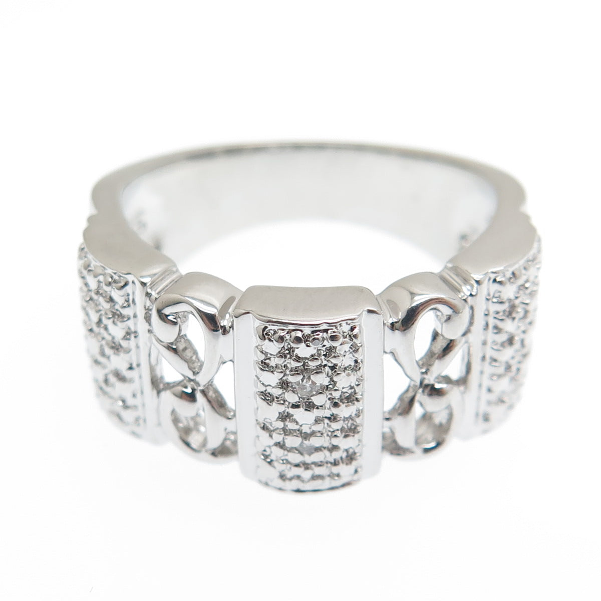 925 Sterling Silver Real Diamond Accent Ornate Ring Size 8.25