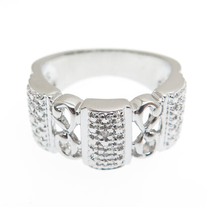 925 Sterling Silver Real Diamond Accent Ornate Ring Size 8.25