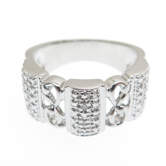 925 Sterling Silver Real Diamond Accent Ornate Ring Size 8.25