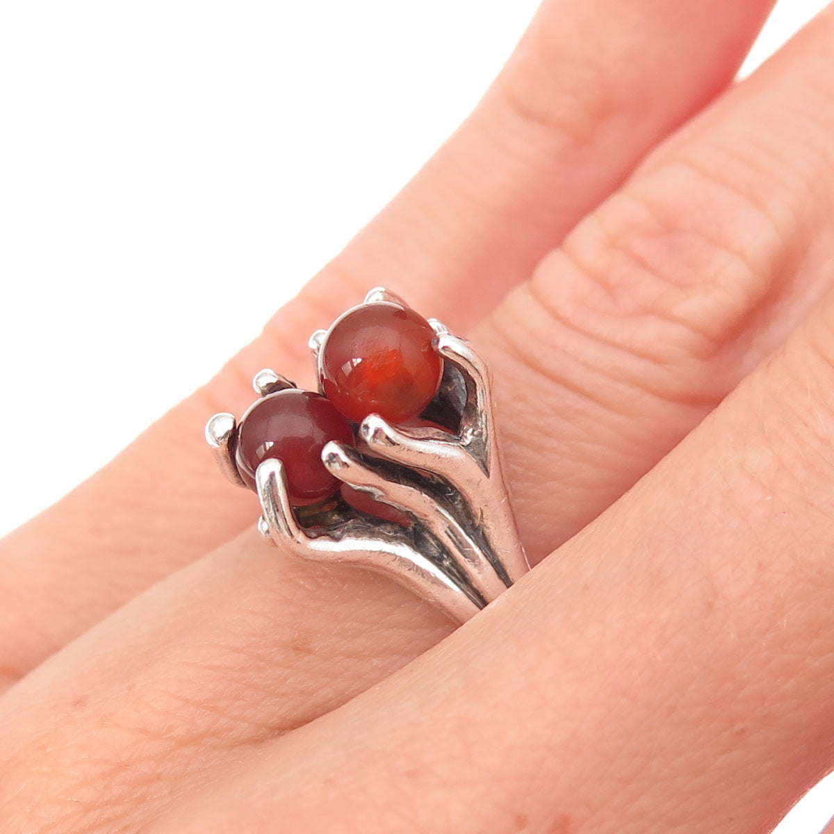 925 Sterling Silver Vintage Real Carnelian Modernist Oxidized Ring Size 6