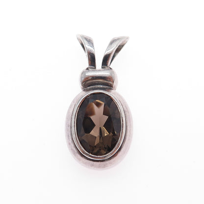 BOMA 925 Sterling Silver Vintage Real Smoky Quartz Oxidized Charm Pendant