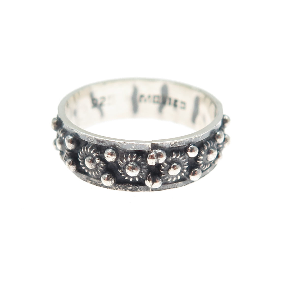 925 Sterling Silver Vintage Mexico Cannetille Band Oxidized Ring Size 9.25