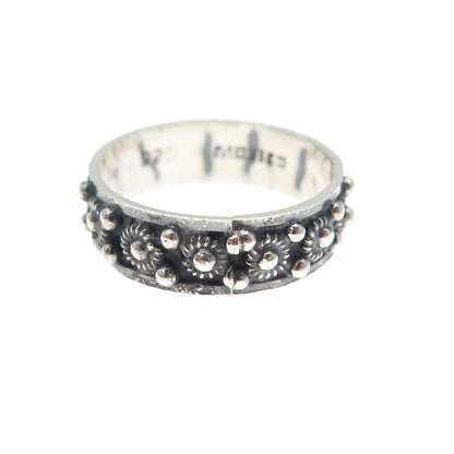 925 Sterling Silver Vintage Mexico Cannetille Band Oxidized Ring Size 9.25