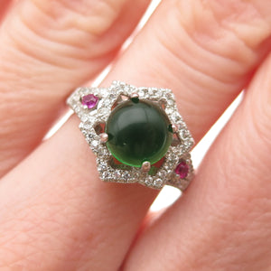 Sam & Co. 925 Sterling Silver Real Green White & Pink C Z Ring Size 6