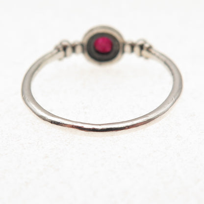 925 Sterling Silver Vintage Real Round-Cut Ruby Ring Size 8
