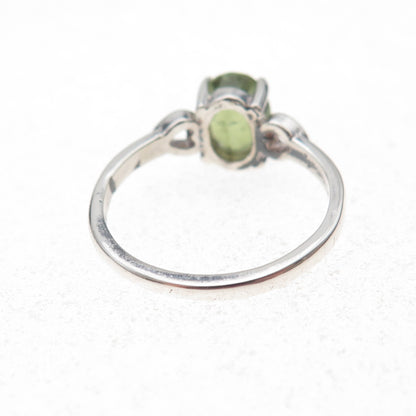 925 Sterling Silver Real Oval-Cut Peridot Heart Ring Size 6.25