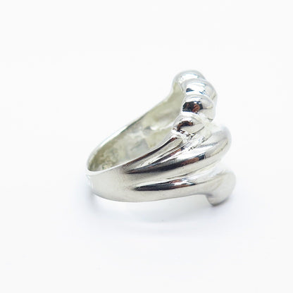 925 Sterling Silver Vintage HAN Ribbed Wide Ring Size 7.5