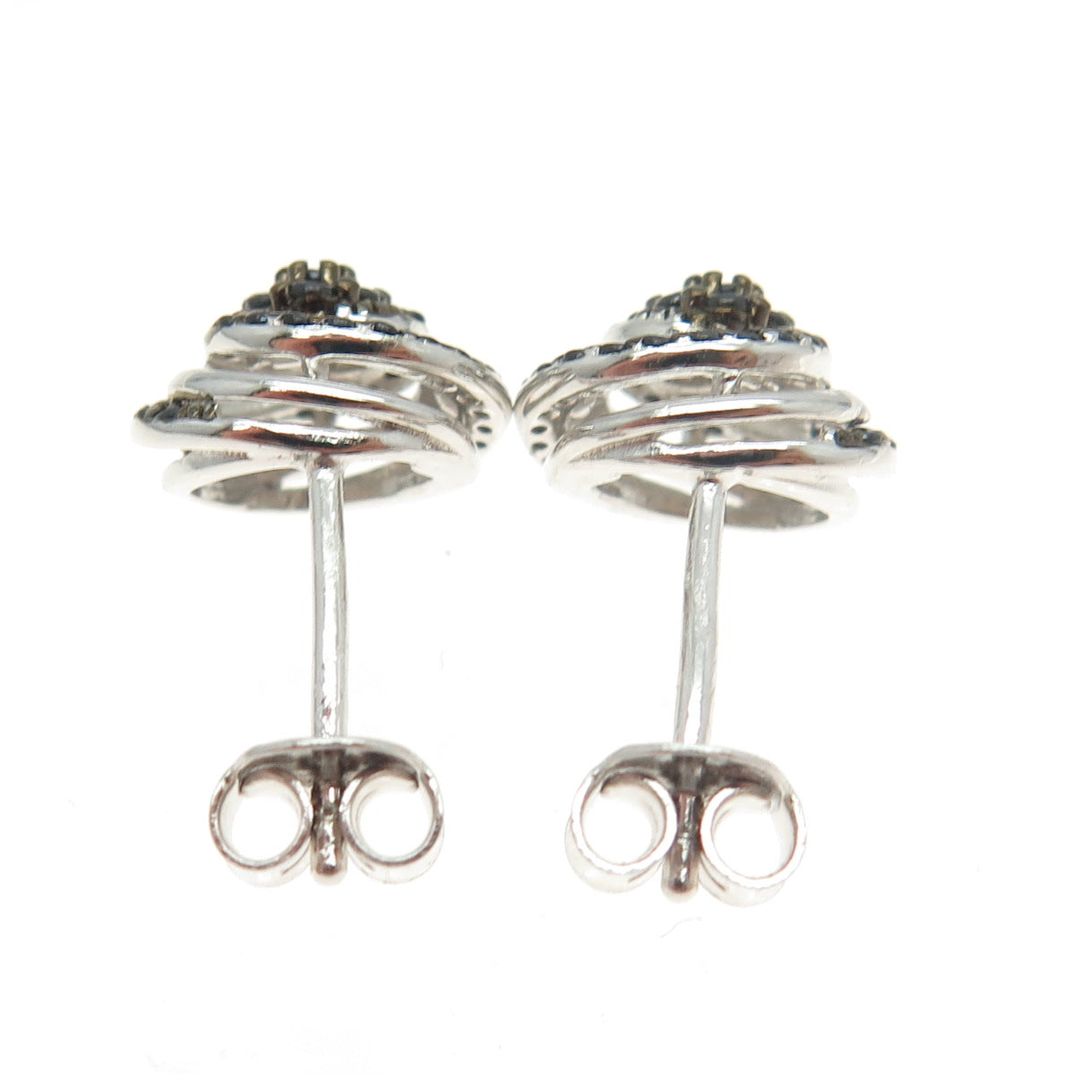 925 Sterling Silver Black C Z Stud Earrings