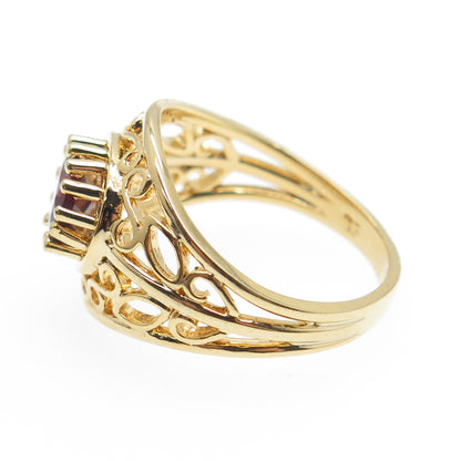 925 Sterling Silver Gold Plated Real Red Garnet Swirl Ring Size 5.75