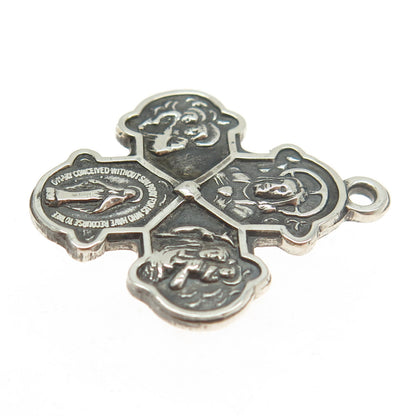 CREED 925 Sterling Silver Antique Art Deco Four Way Cross Religious Pendant