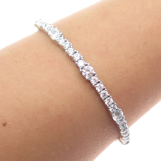 925 Sterling Silver Round-Cut C Z Tennis Link Bangle Bracelet 7.75"