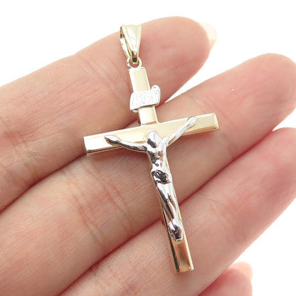 14K Yellow & White Gold Crucifix Cross Religious Charm Pendant