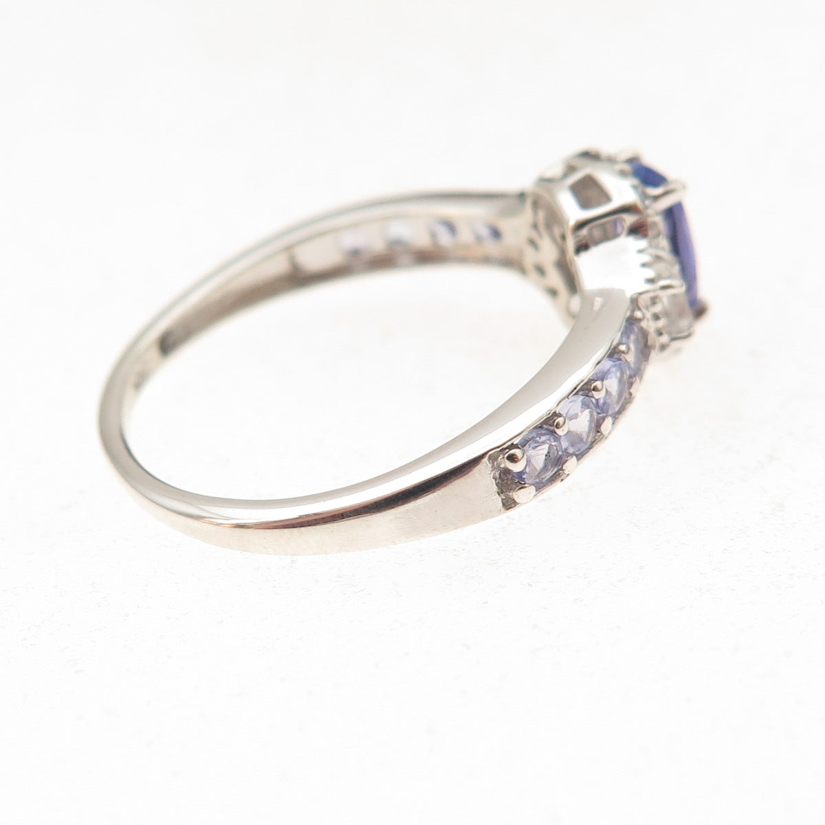 Chuck Clemency 925 Sterling Silver Real Tanzanite & White Topaz Ring Size 8.25