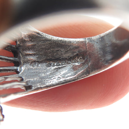925 Sterling Silver Vintage Diamond-Cut Wavy Spine Oxidized Ring Size 6.75