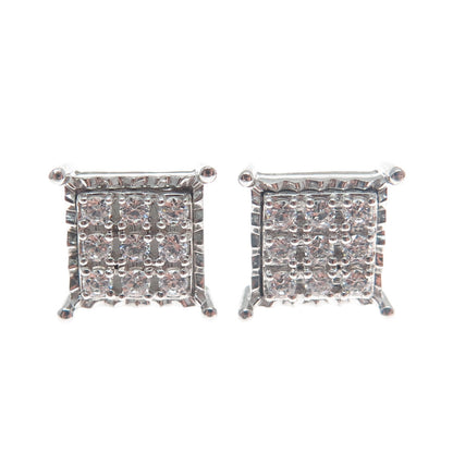925 Sterling Silver Round-Cut Shaped C Z Sparkle Square Stud Earrings