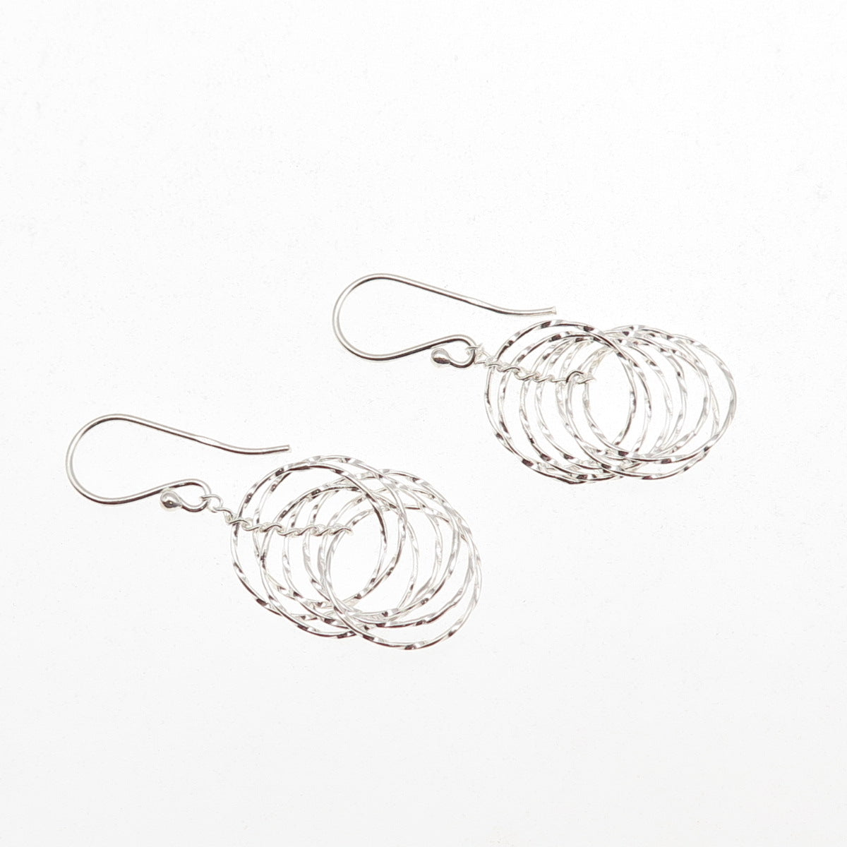 925 Sterling Silver Interlocked Circle Dangle Earrings