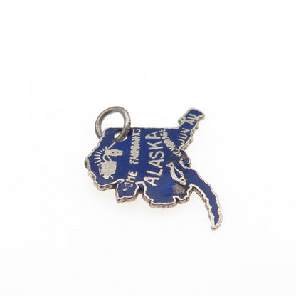 FRENCH & FRANKLIN 925 Sterling Silver Vintage Enamel Alaska State Mini Pendant