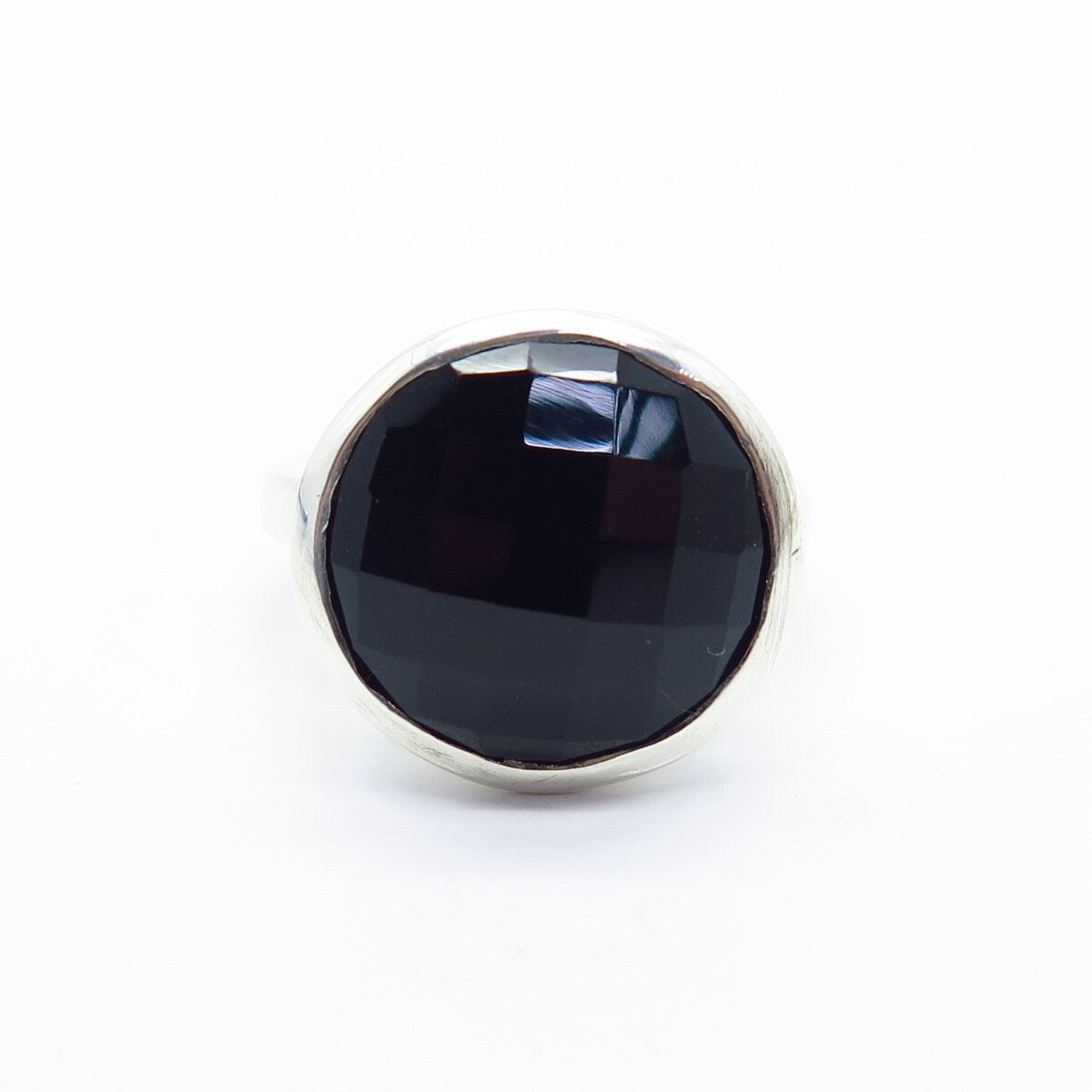 925 Sterling Silver Vintage Real Checkered Melanite Gemstone Ring Size 8