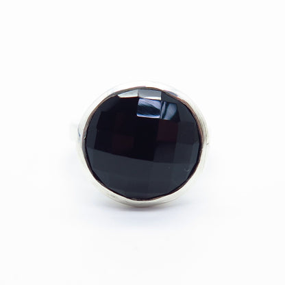 925 Sterling Silver Vintage Real Checkered Melanite Gemstone Ring Size 8