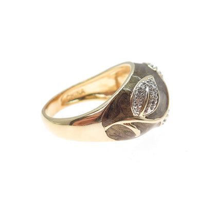ROSS SIMONS 925 Sterling Gold Plated Enamel Diamond Accent Floral Ring Size 7.25