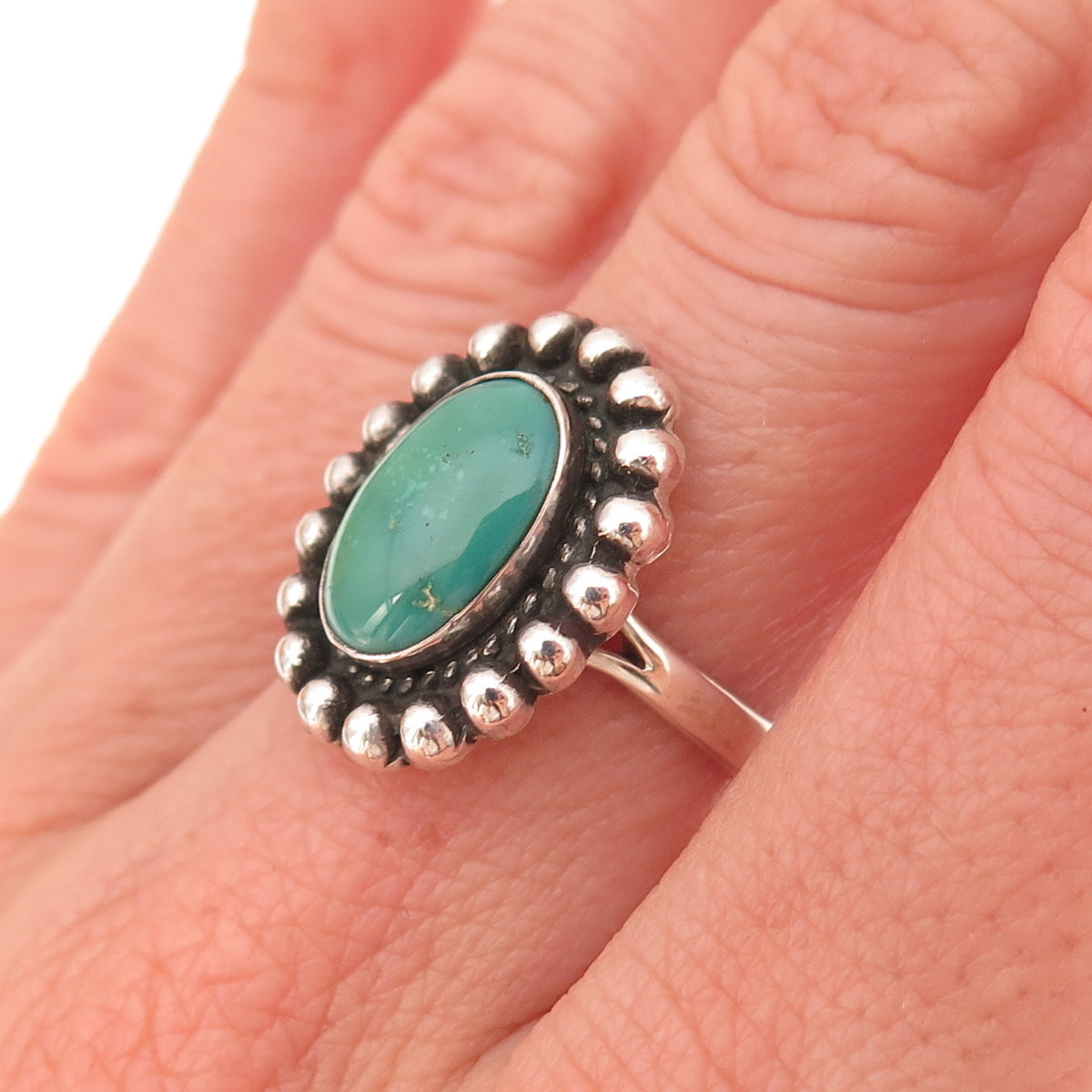Old Pawn 925 Sterling Silver Vintage Southwestern Turquoise Beaded Ring Size 6