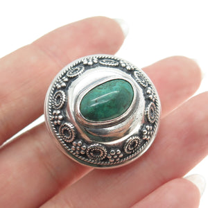 925 Sterling Silver Vintage Israel Real Turquoise Gemstone Flask / Jar Cap