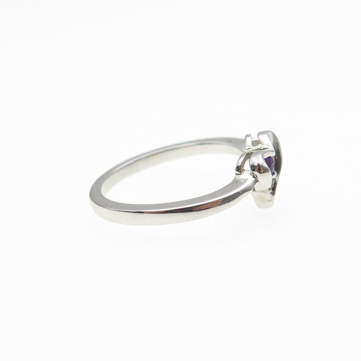 925 Sterling Silver Round-Cut Purple C Z Heart Ring Size 6.5